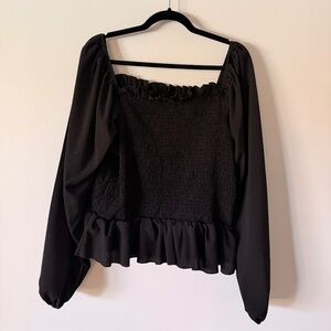 Nastygal Smocked Square Neck Long Sleeve